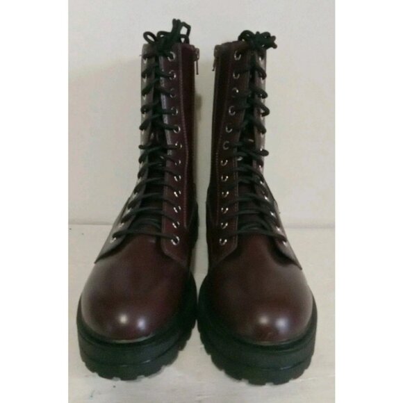 No Boundaries Women's Brown Faux Leather Combat Boot, Size 10, Brown/Black - Picture 2 of 6